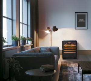 Scandinavian style designed living room interior scene close-up in the evening. ( 3d render )